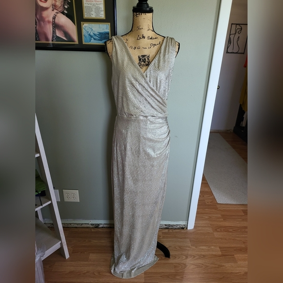 Lauren Ralph Lauren Dresses & Skirts - Lauren Ralph Lauren Evening Metallic Gold Champagne Gown with slit 14
